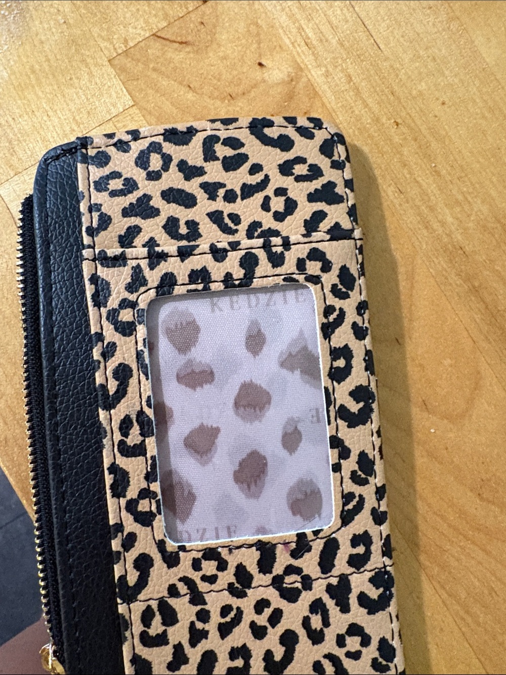 Leopard Print Card Wallet Phone Case with ID Window - Black & Beige